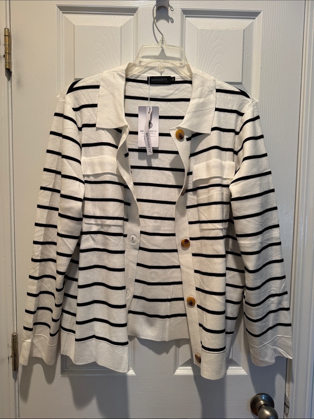 Market & Spruce Women's Black & White Striped Cardigan